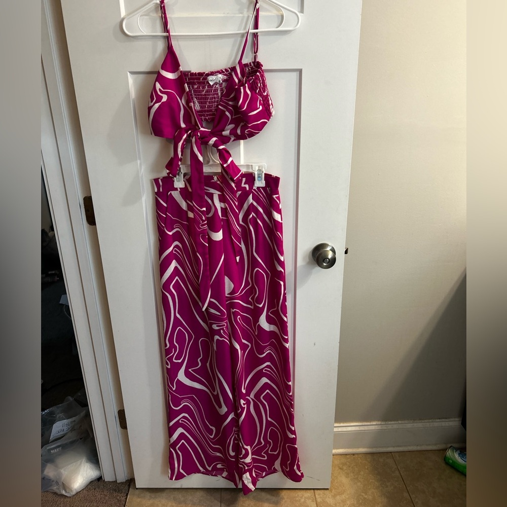 Pink and White Patterned Jumpsuit